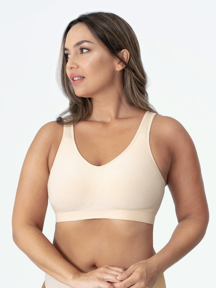 Seamless shapewear sports bra, Elena, offers comfortable wire-free support for women's daily wear & yoga.