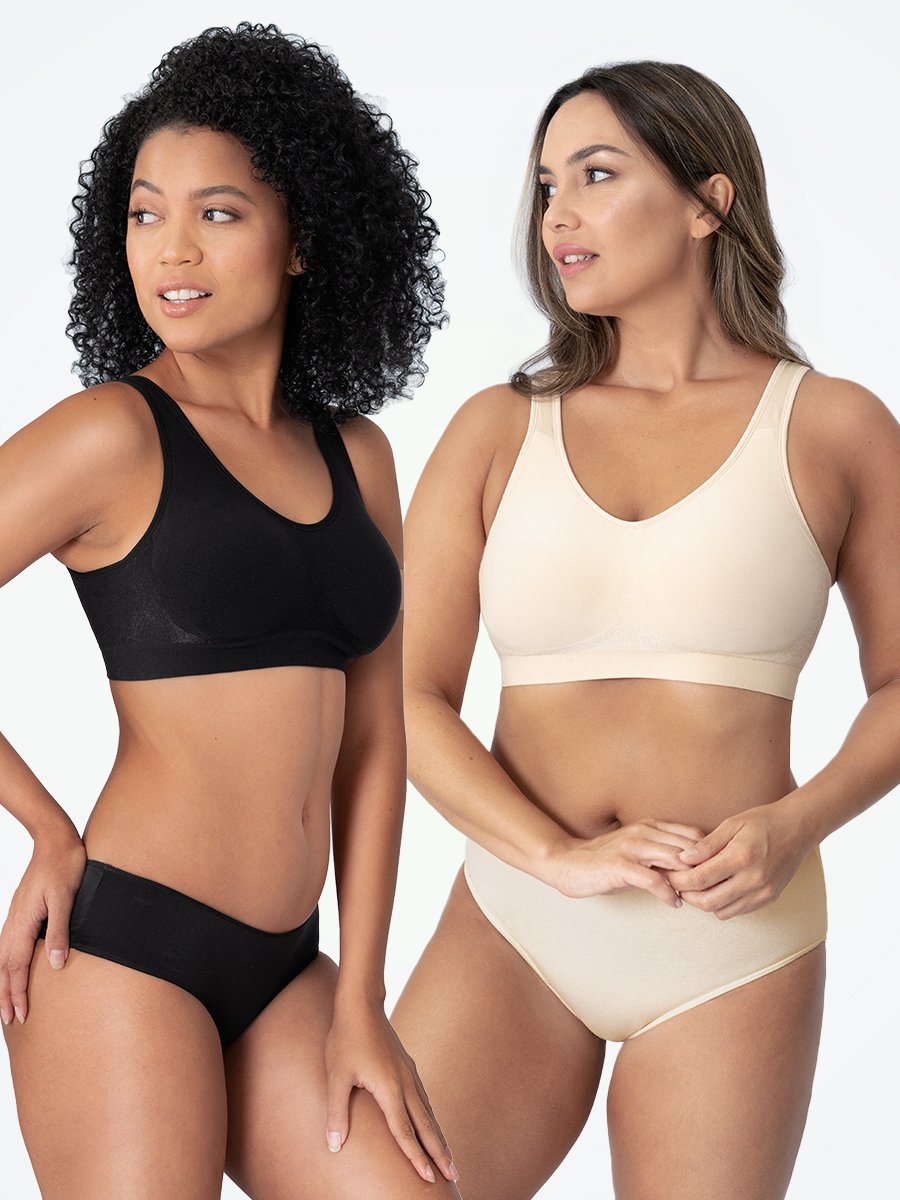 Plus size women's seamless sports bra, Elena, offering comfortable wire-free shapewear support for daily wear.