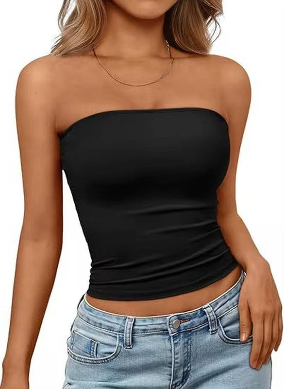 Women's seamless stretch bandeau crop top, perfect for summer comfort and casual wear.