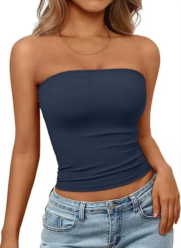 Soft stretch bandeau crop top, a comfortable and essential women's sleeveless summer piece.