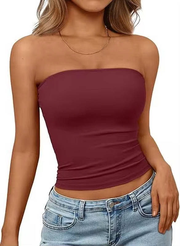 Women's comfortable seamless stretch bandeau crop top, perfect for warm weather.