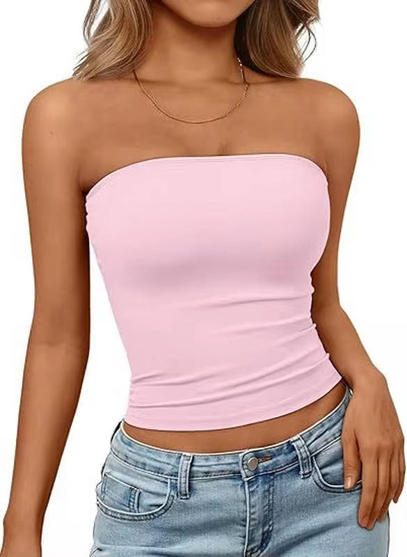 Seamless stretch bandeau crop top for women, ideal for summer fashion and versatile styling.