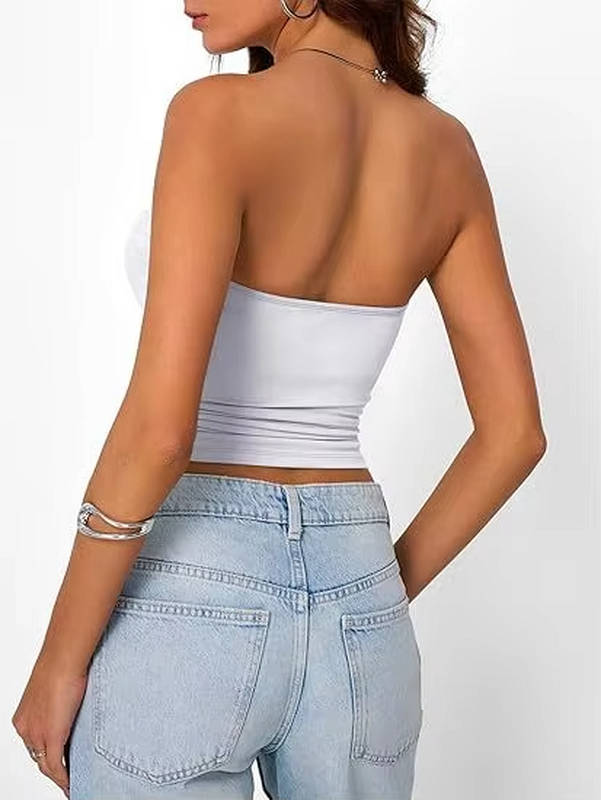 Stylish women's bandeau crop top, made with soft seamless stretch material for summer outfits.