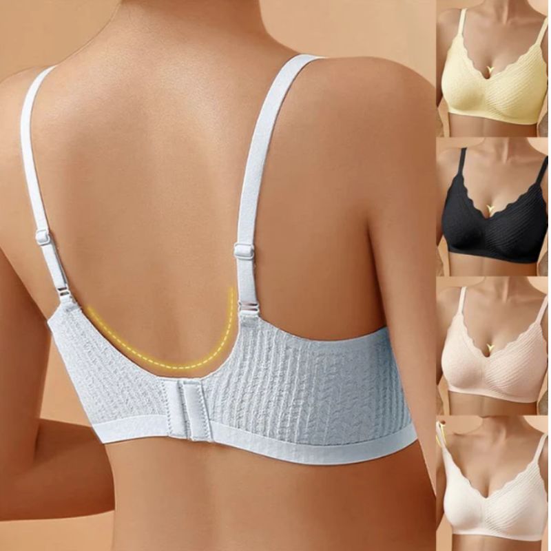 Seamless wireless comfort bra with flexible cups, designed for women seeking all-day support and freedom.