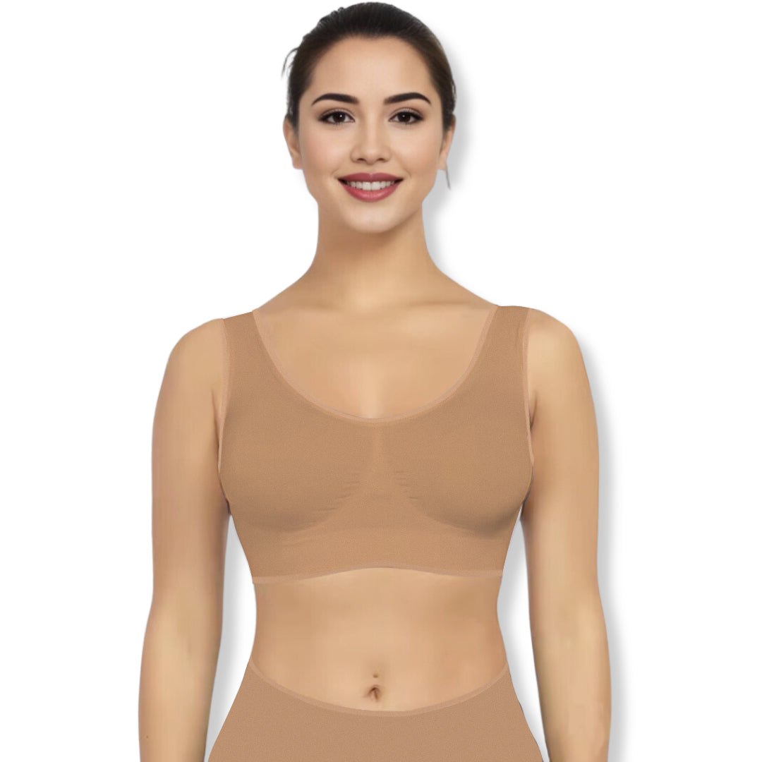 Women's seamless wireless comfort bra, supportive design for ultimate everyday wear.