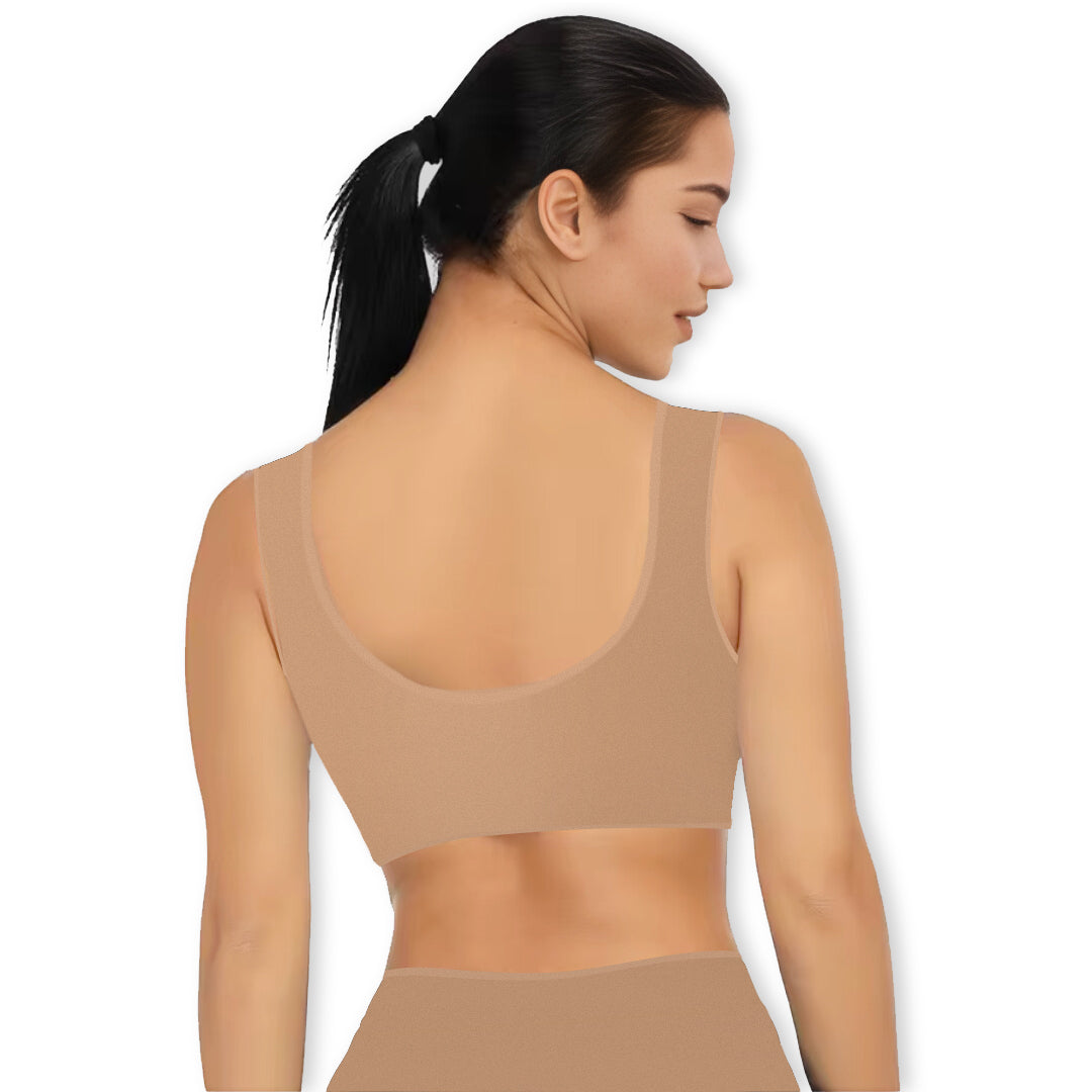 Soft, breathable women's wireless comfort bra with removable cups, perfect for all-day wear.