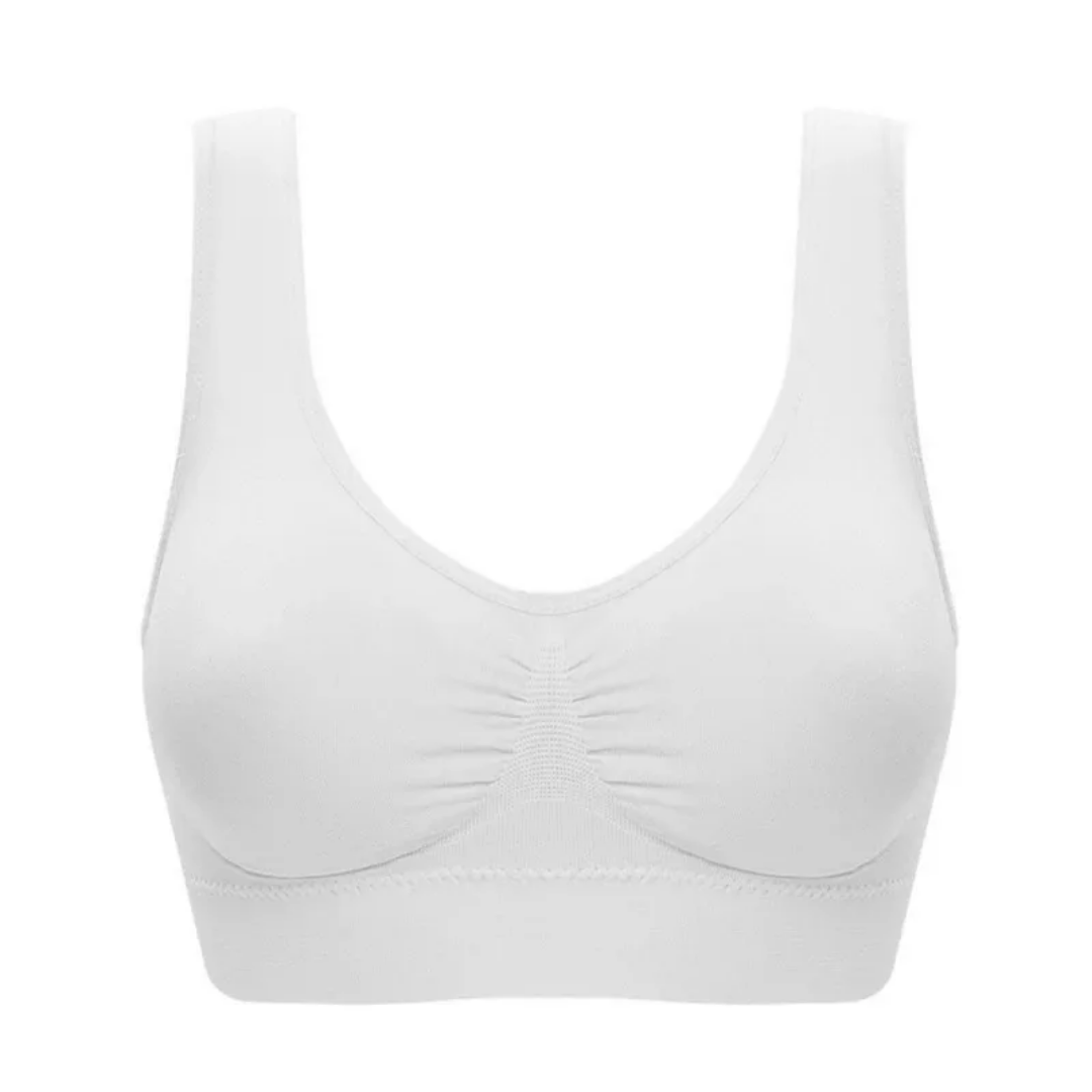 Seamless wireless comfort bra with removable cups, women's soft lingerie for gentle support.