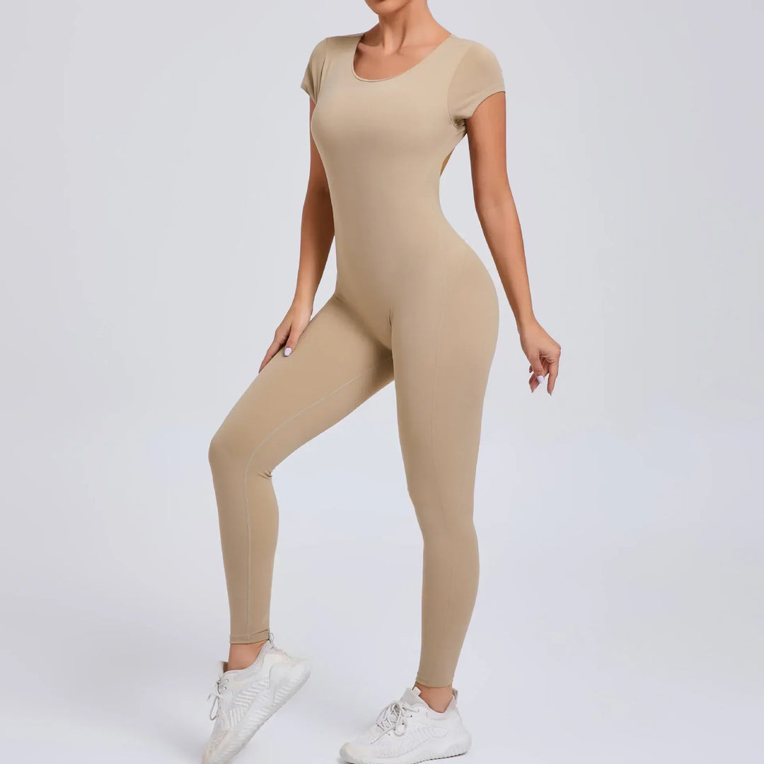 Stretchy women's yoga jumpsuit, highly flexible & breathable. Great for activewear and athletic workouts.