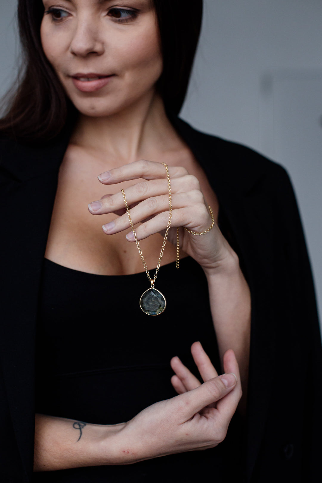 Mystical Selene Labradorite Aura necklace, a protective gemstone and unique piece of aura jewelry.