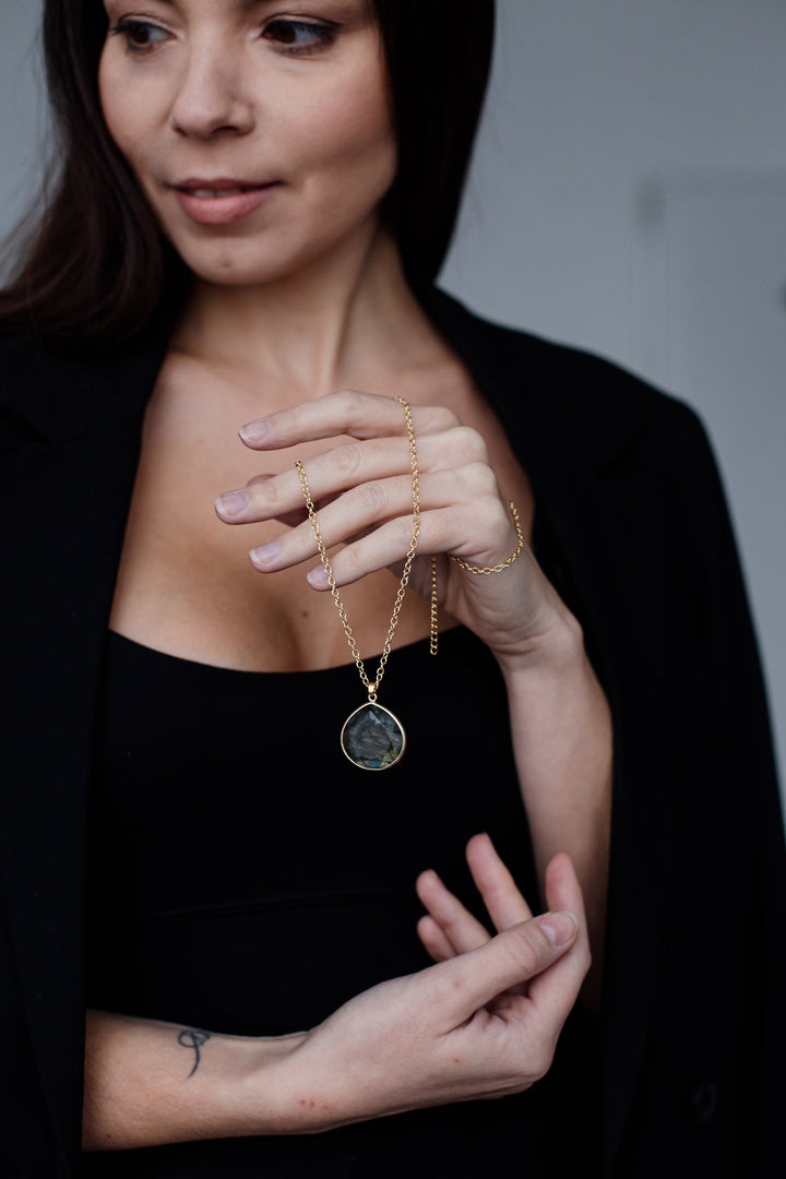Mystical Selene Labradorite Aura necklace, a protective gemstone and unique piece of aura jewelry.