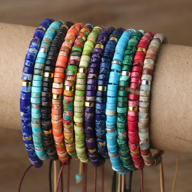 Women's Seraphina braided bracelet with 2.4mm natural stone rollers. Elegant & adjustable.