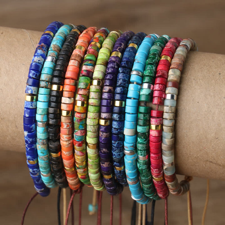 Women's Seraphina braided bracelet with 2.4mm natural stone rollers. Elegant & adjustable.