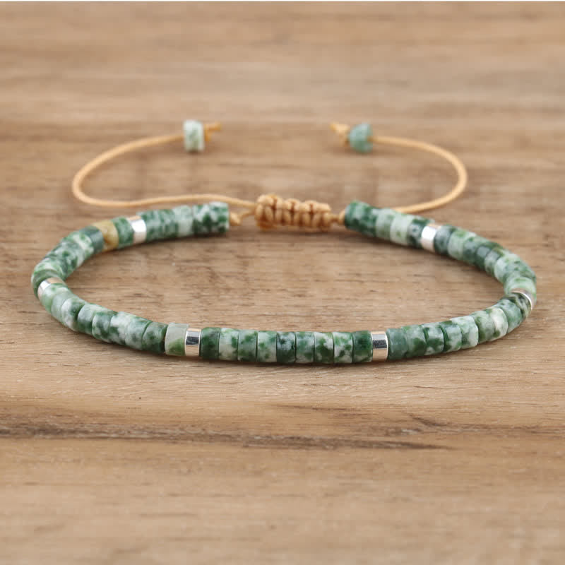 Seraphina women's gemstone bracelet, braided & adjustable, with natural stone rollers.