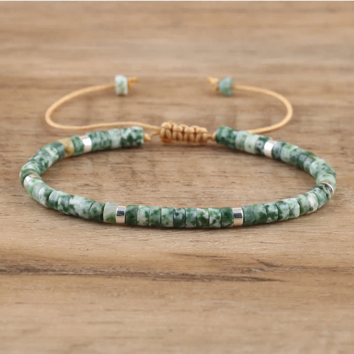 Seraphina women's gemstone bracelet, braided & adjustable, with natural stone rollers.