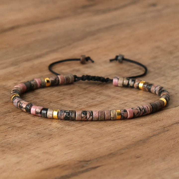 Versatile Seraphina women's bracelet: braided, natural gemstone rollers, adjustable.