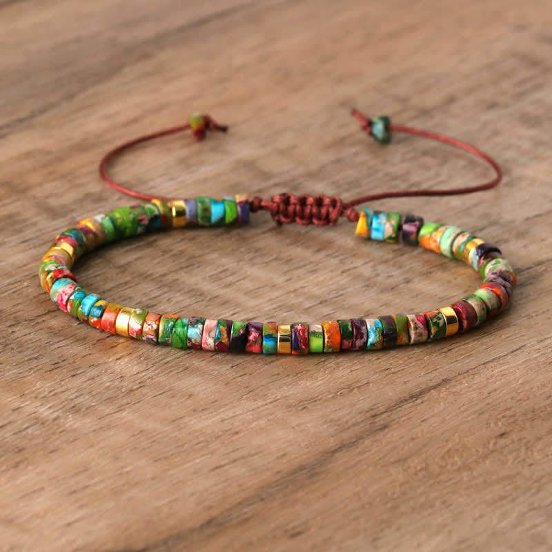 Adjustable Seraphina women's braided bracelet, natural stone rollers. Perfect gift.