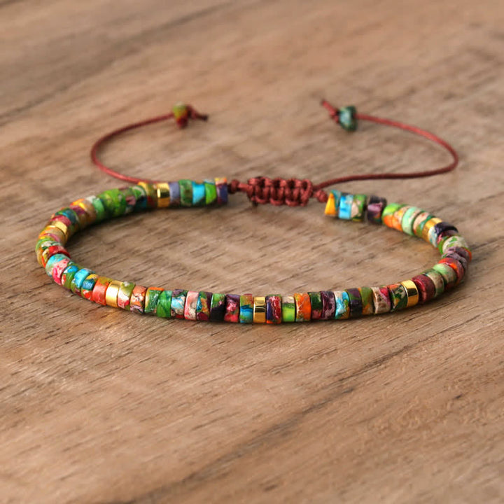 Adjustable Seraphina women's braided bracelet, natural stone rollers. Perfect gift.