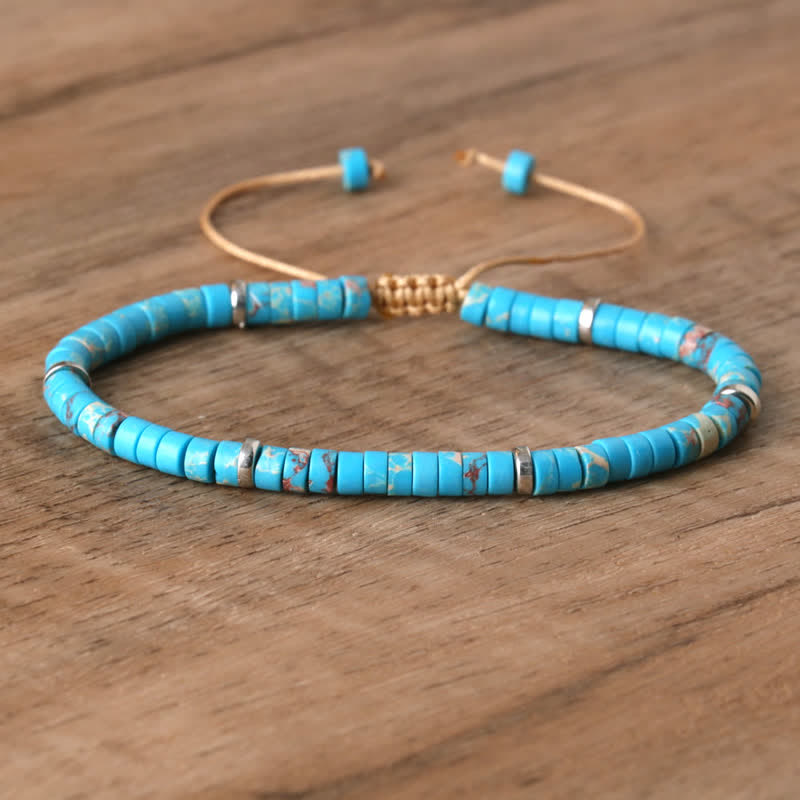 Adjustable Seraphina women's braided bracelet, with 2.4mm natural stone rollers.