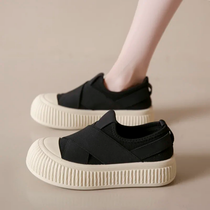 Women's Seraphine black platform loafer sneakers for modern style & comfort.
