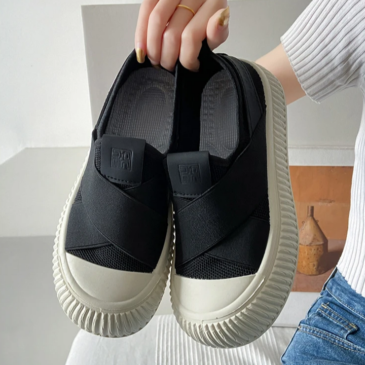 Fashionable black Seraphine platform loafer sneakers, perfect for effortless, modern style.