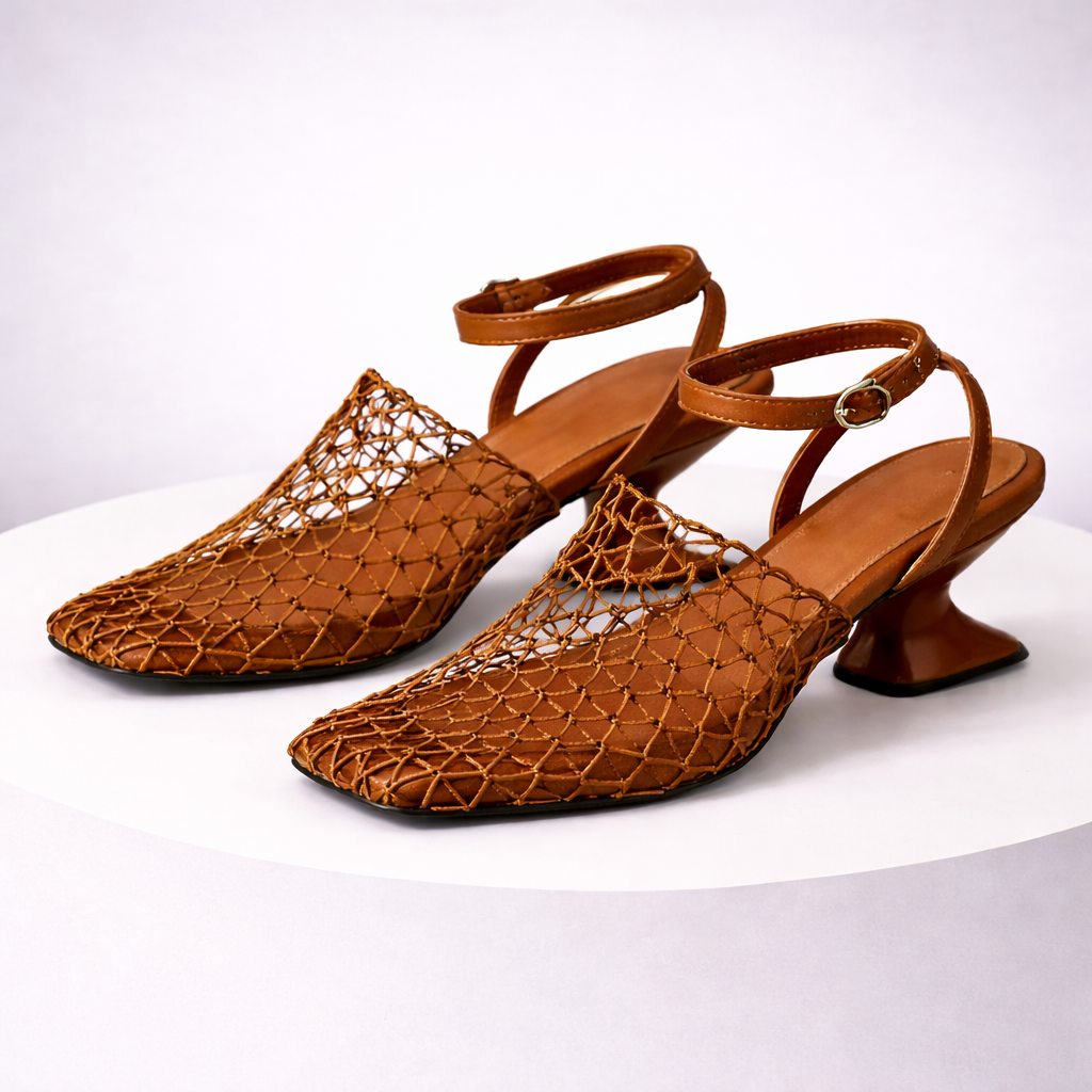 Elegant Serelva Meshform sculpted heels with a sharp pointed toe & stylish ankle strap.