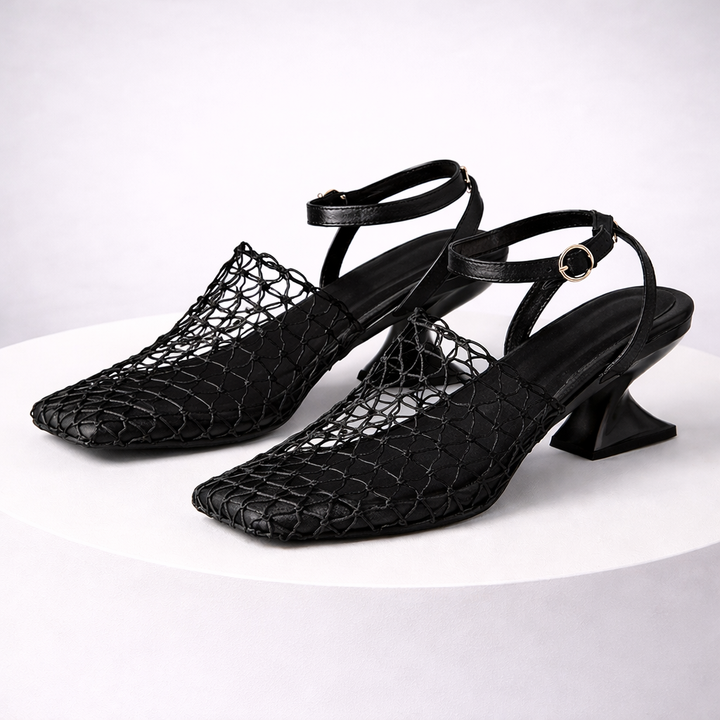 Statement women's dress heels, Serelva Meshform with unique sculpted heel & pointed toe.