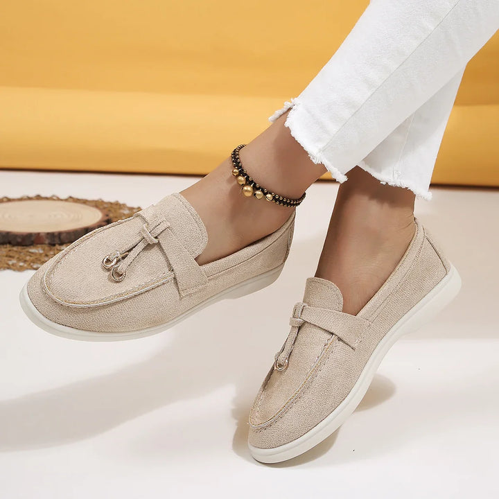 Close-up of Serena women's slip-on loafers, highlighting comfortable material & modern style.