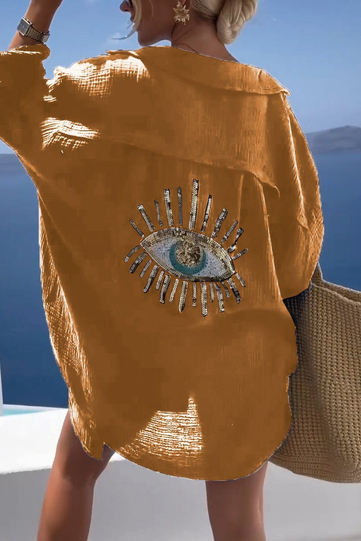 Textured close-up of the lightweight fabric of the Serena women's summer tunic, comfortable for any occasion.