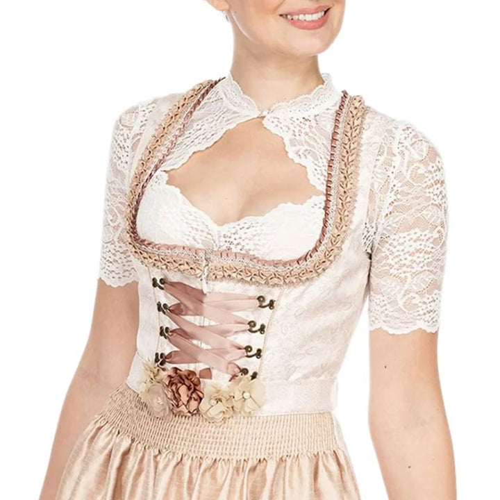 Sexy women's cropped Dirndl blouse, featuring a stylish heart neckline and lace, ideal for Oktoberfest party wear.