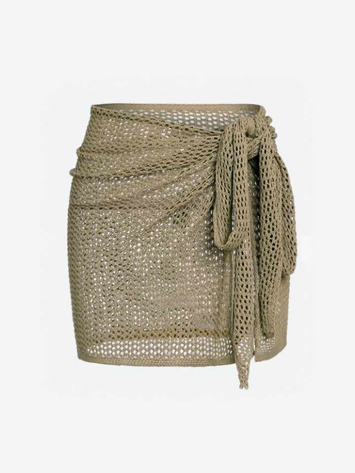 Women's sheer mesh swim skirt cover up. Adjustable wrap style beachwear for summer fashion.