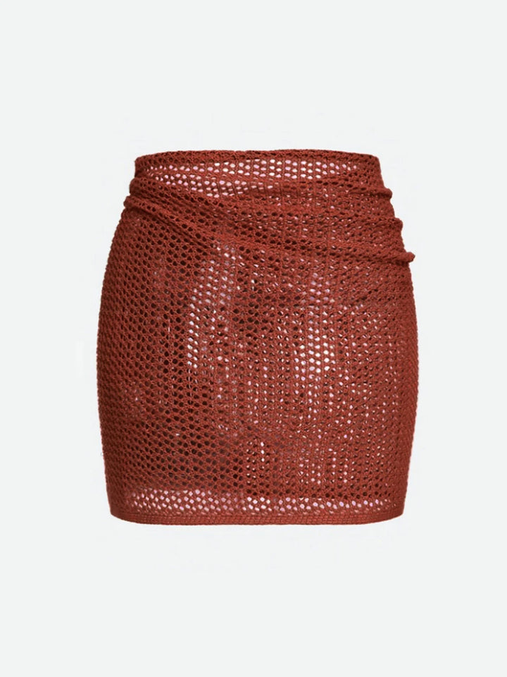 Women's adjustable mesh swim skirt cover up. Sheer resort wear for elegant beach days.