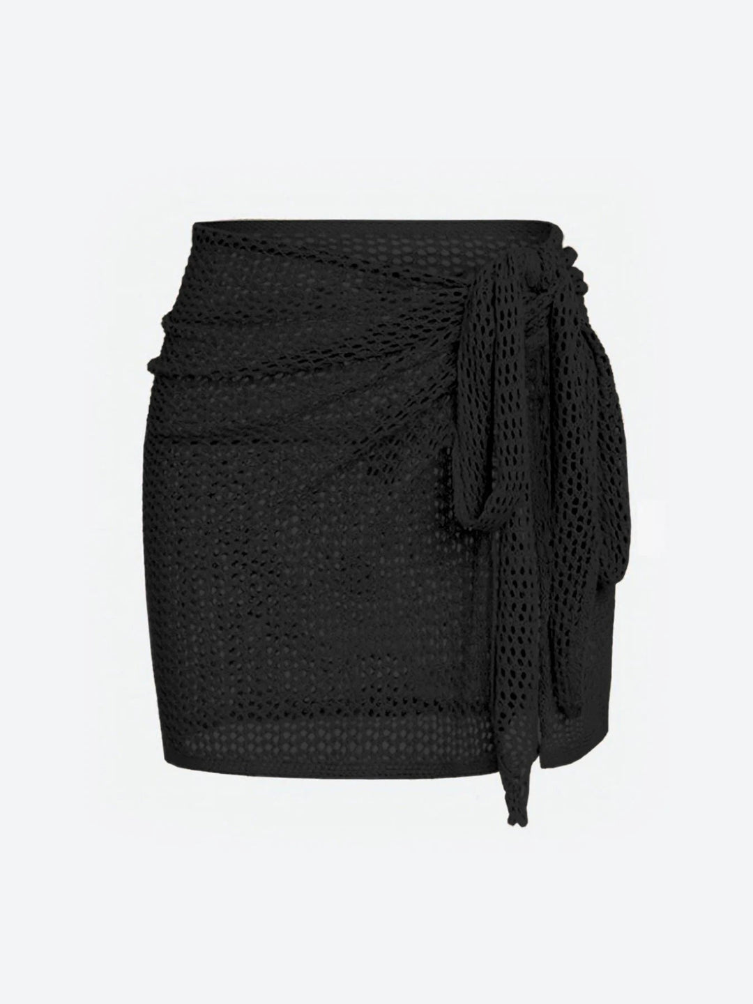 Adjustable women's sheer mesh cover up skirt. High-slit design for summer beachwear.