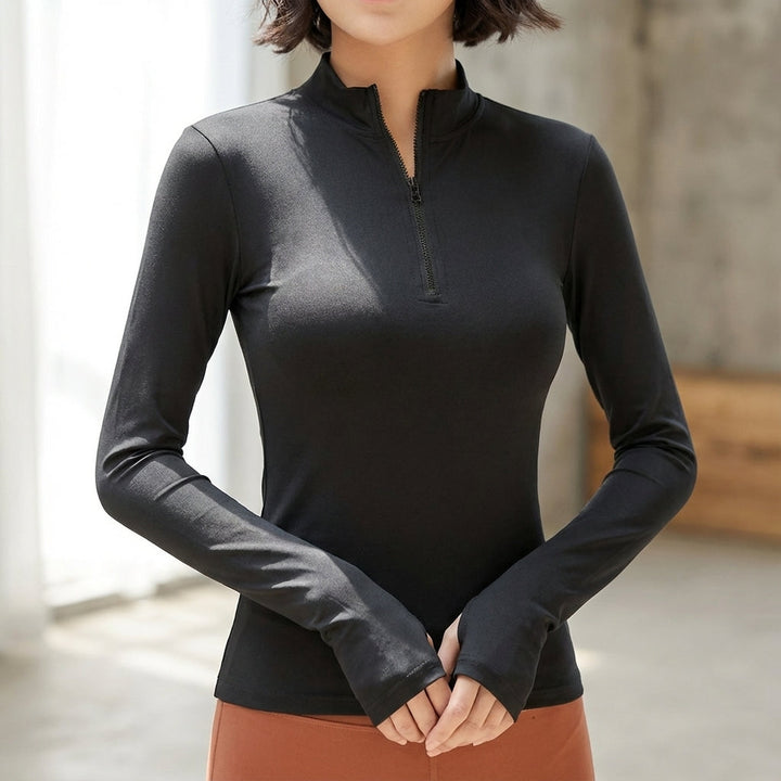 Women's Shelby half-zip cotton blend long sleeve shirt in white, front view, perfect for spring athletic wear.