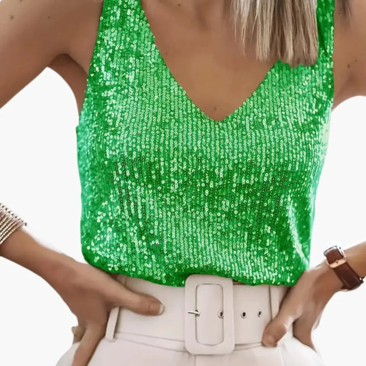 Versatile women's round neck sequin tank. Shimmering elegance for parties, evenings, or stylish casual looks.