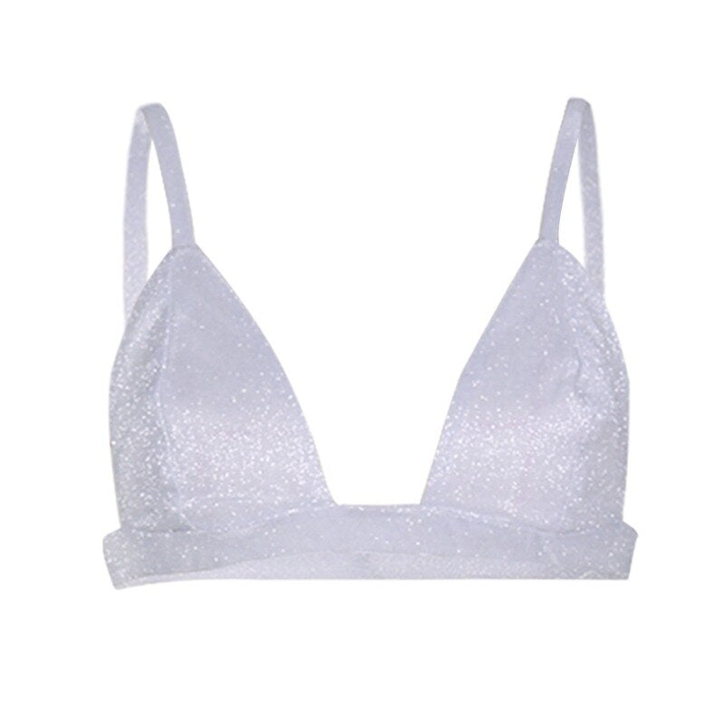 Women's shimmering glitter bra in dazzling gold, perfect for party wear or a festive statement.