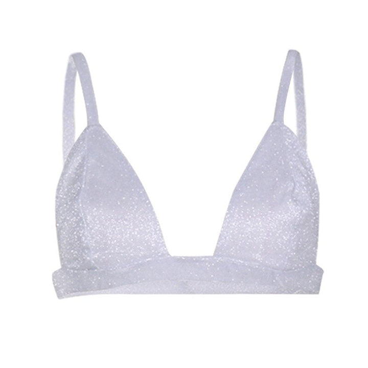 Women's shimmering glitter bra in dazzling gold, perfect for party wear or a festive statement.