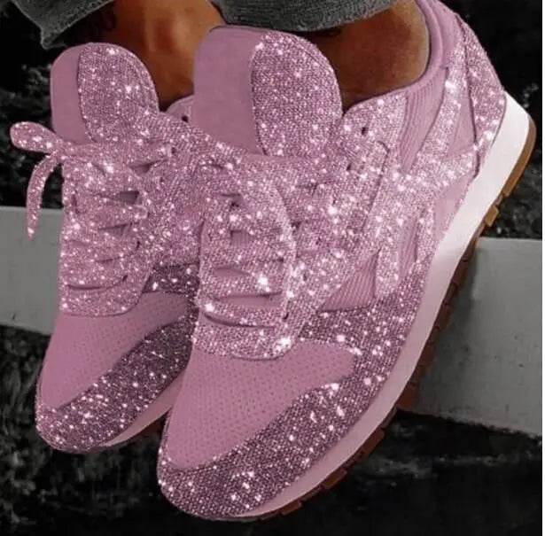 Unique women's shimmering sequin sneakers. Glittering casual shoes deliver comfort with a dazzling fashion statement.