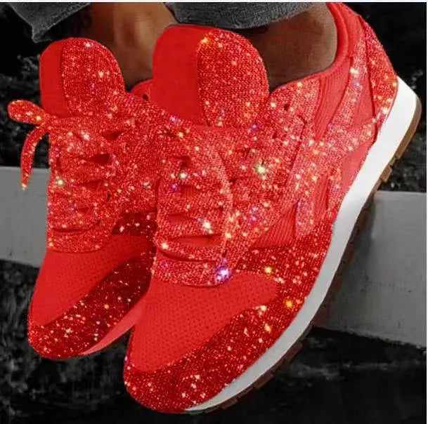 Luxurious women's glitter sequin sneakers. Comfortable & stylish, these shimmering shoes add sparkle to any outfit.