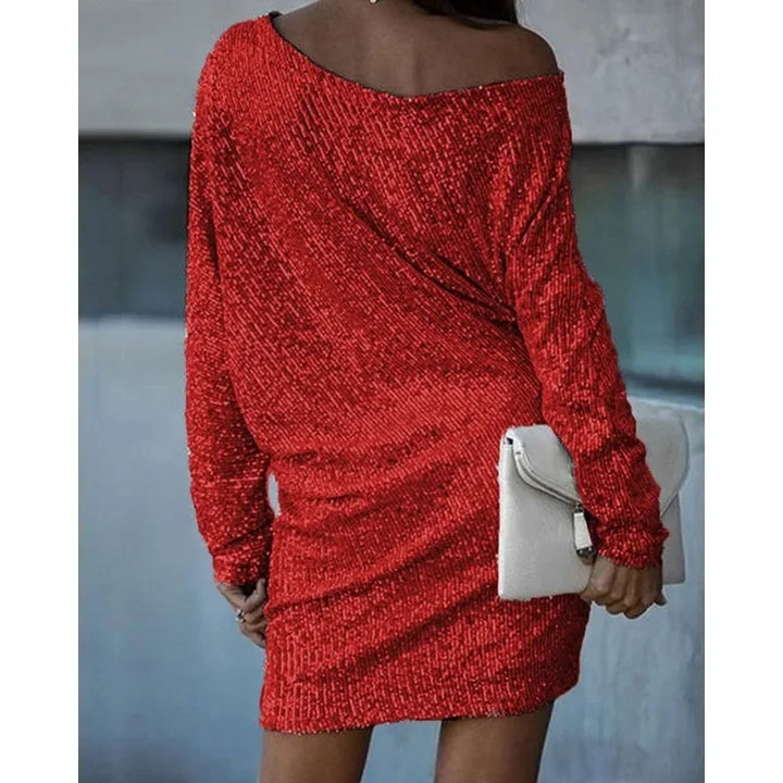 Chic women's shimmering sequin dress. Versatile mini style for cocktail parties & night outs.