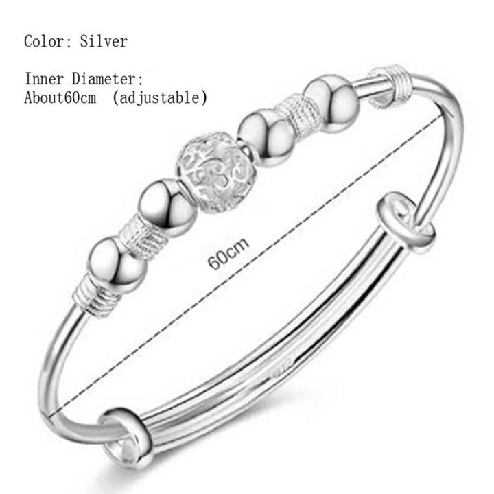 Women's adjustable silver luck bead bracelet, sparkling hypoallergenic jewelry.
