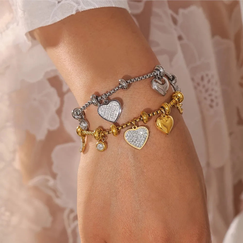 Close-up of a women's dainty bracelet featuring shimmering zircon stones in an eternal love design.