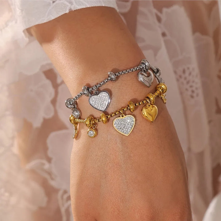 Close-up of a women's dainty bracelet featuring shimmering zircon stones in an eternal love design.