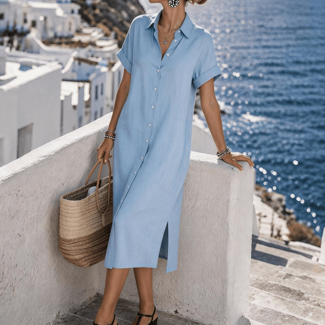 Women's versatile button-front dress, a must-have for effortless summer travel style.