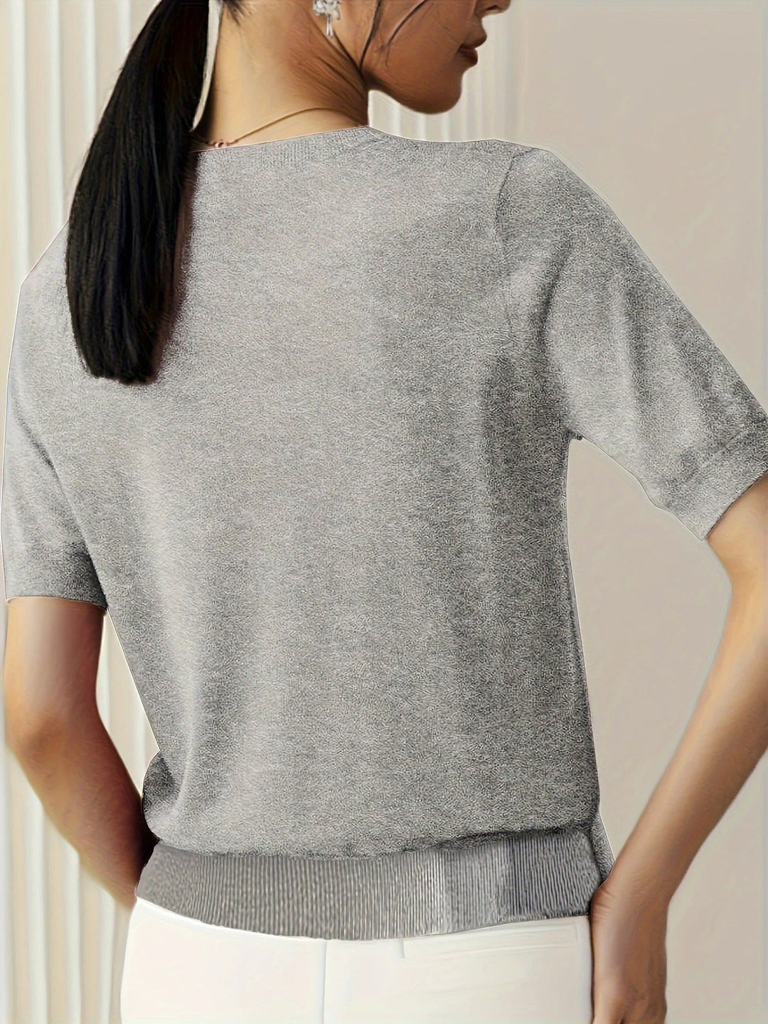 Versatile women's ribbed hem knit tee, short sleeves, crew neck. Great for casual everyday style.