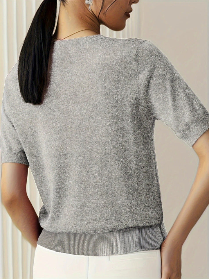 Versatile women's ribbed hem knit tee, short sleeves, crew neck. Great for casual everyday style.