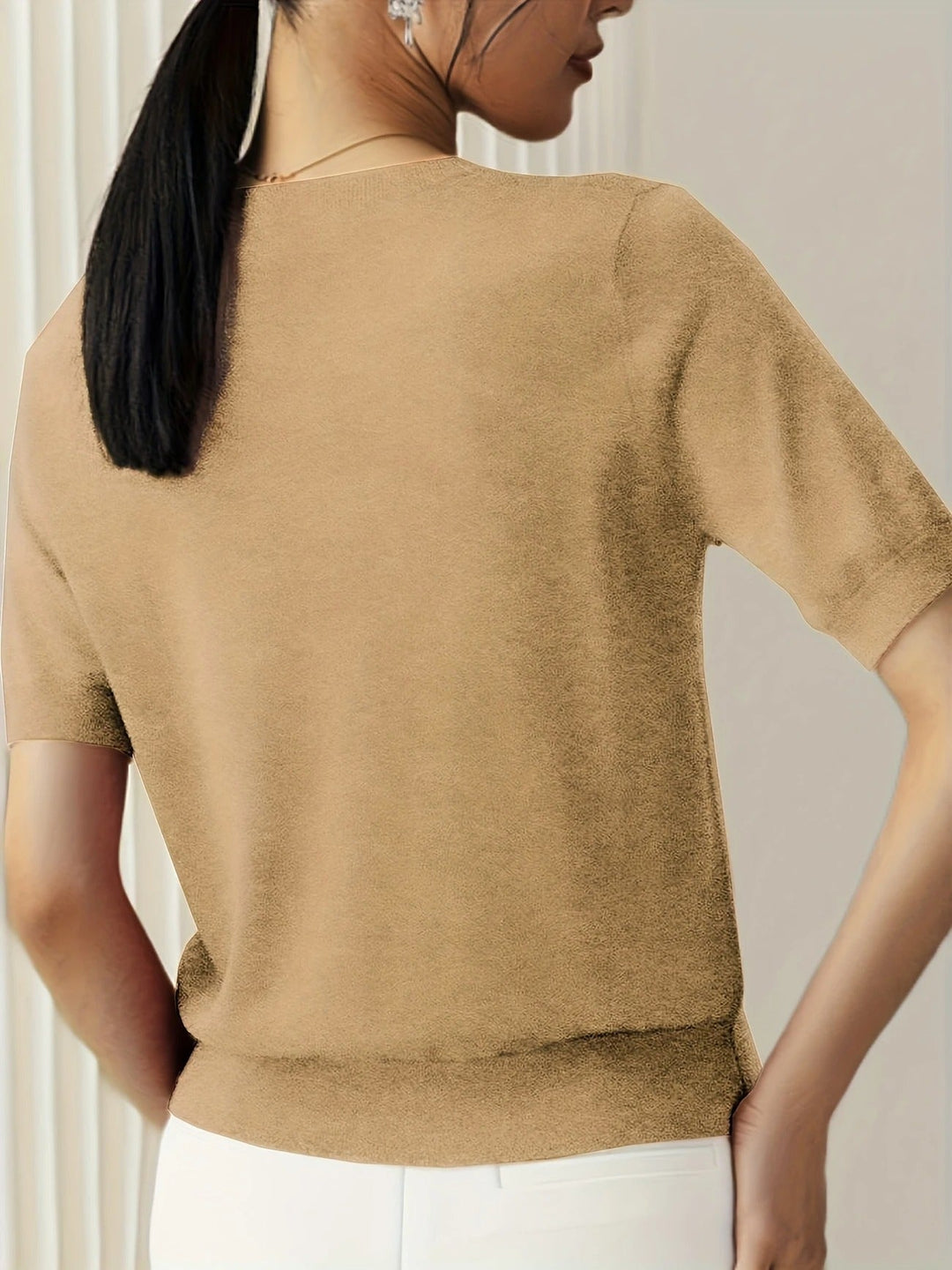 Everyday women's short sleeve tee, crew neck, ribbed hem. Comfortable knit for spring/summer.