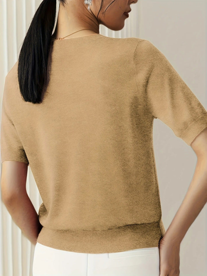 Everyday women's short sleeve tee, crew neck, ribbed hem. Comfortable knit for spring/summer.