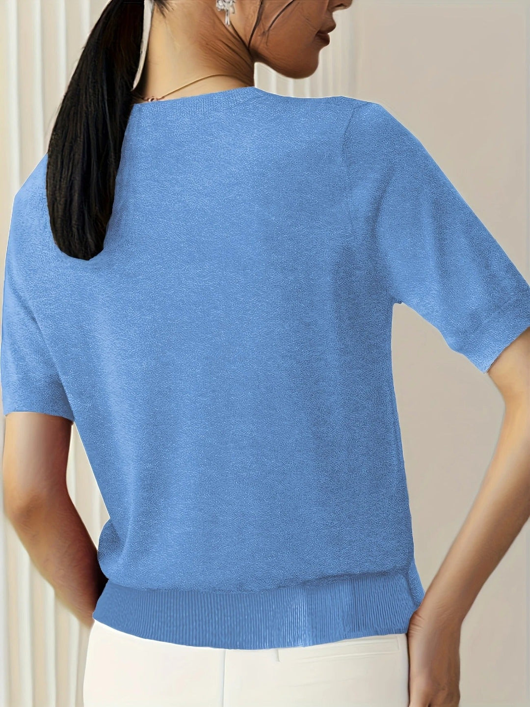 Everyday women's ribbed hem tee, short sleeves, crew neck. A comfortable knit for versatile styling.