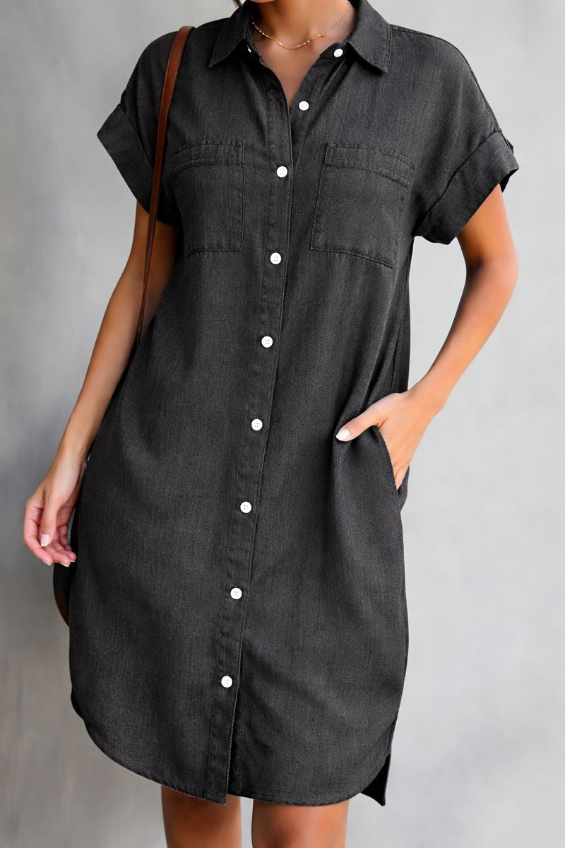 Flattering women's short sleeve casual dress in a relaxed fit. Ideal for spring/summer everyday wear, comfortable & chic.