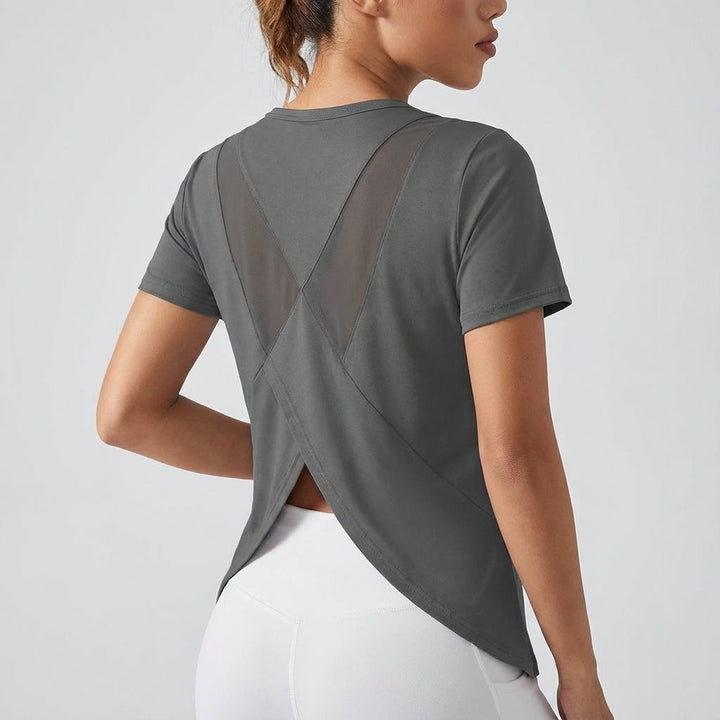 Breathable women's activewear short sleeve top Joyce with stylish back cutout design